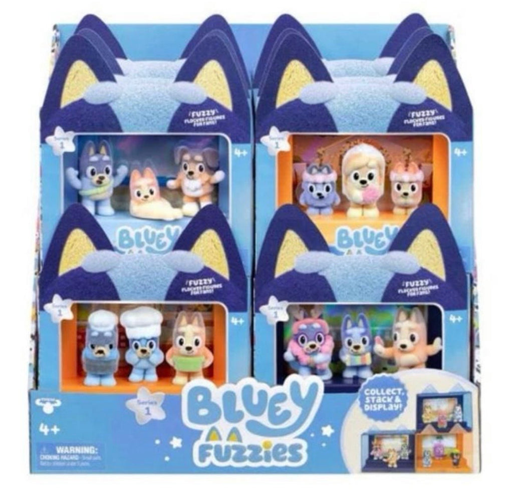 Bluey Fuzzies Episode Pack. Contains 3 characters with a soft flocked finish