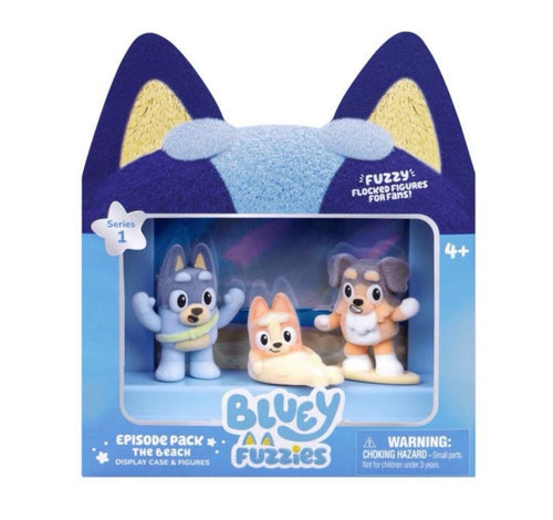 Bluey Fuzzies Episode Pack. Contains 3 characters with a soft flocked finish