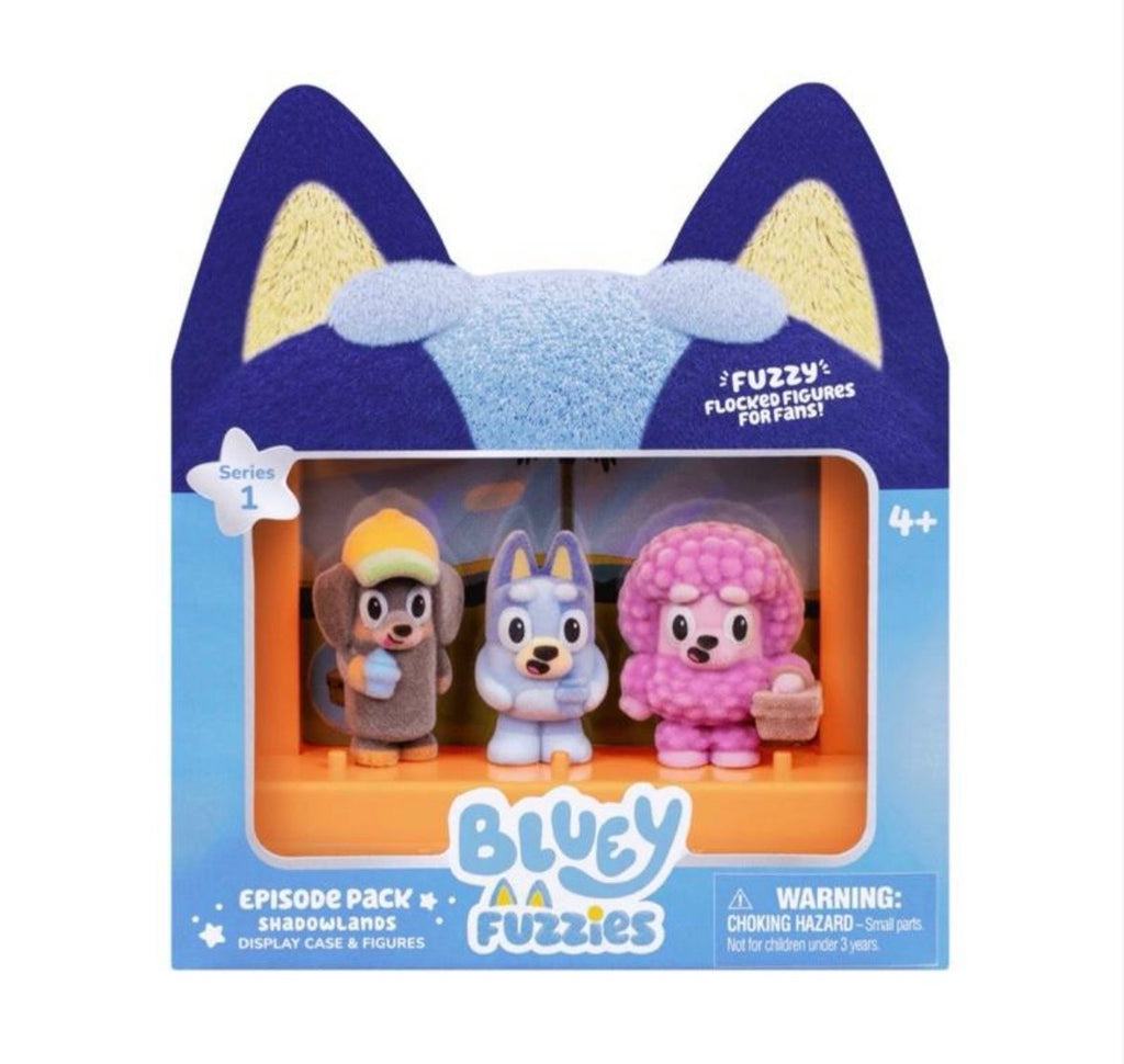 Bluey Fuzzies Episode Pack. Contains 3 characters with a soft flocked finish
