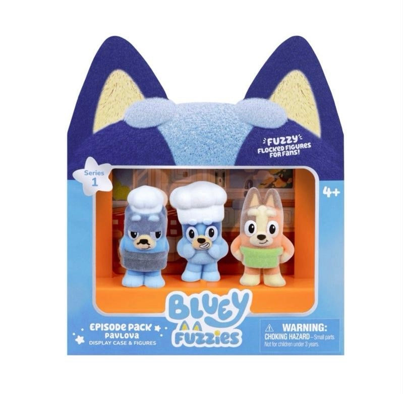 Bluey Fuzzies Episode Pack. Contains 3 characters with a soft flocked finish