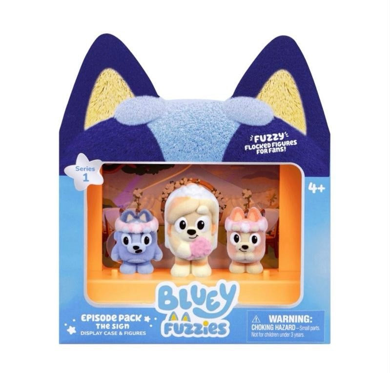 Bluey Fuzzies Episode Pack. Contains 3 characters with a soft flocked finish
